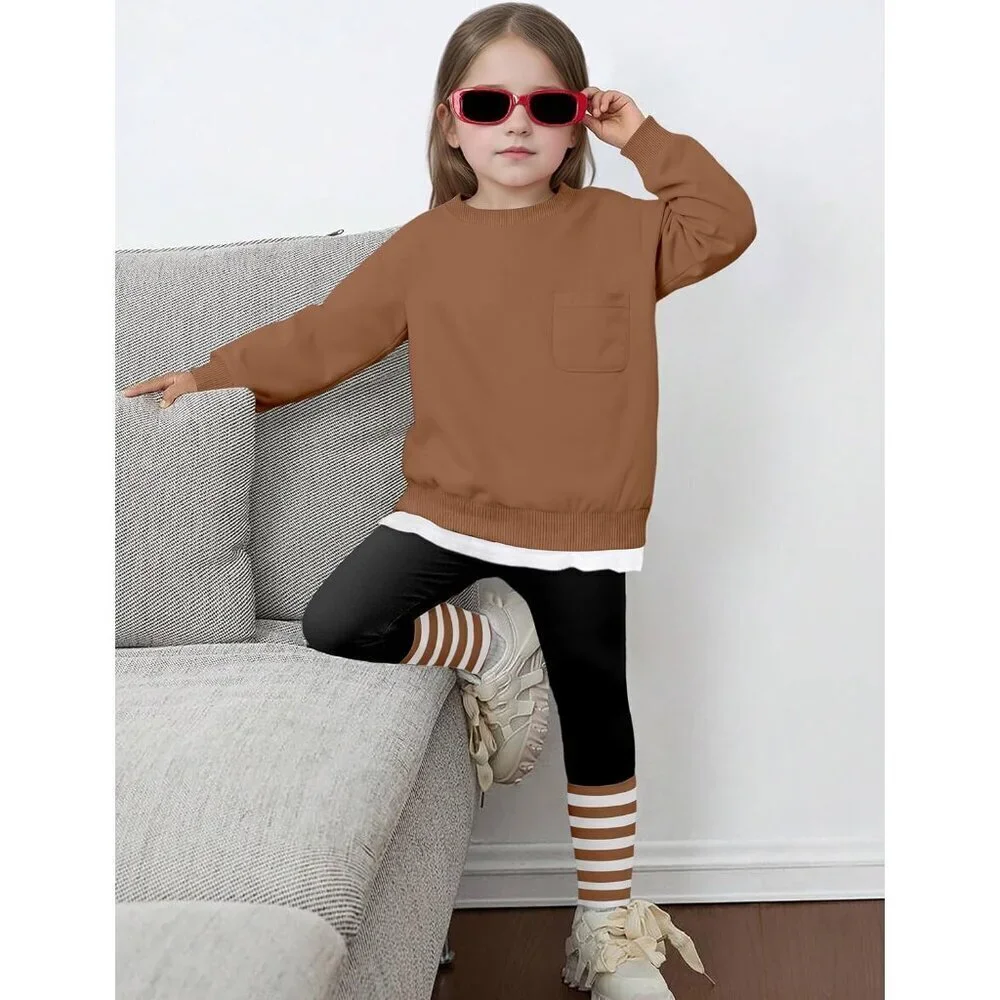 Little Girls Clothes 2Pcs Girls Outfits Pullover Sweatsuit Patchwork Striped Leg